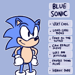Size: 500x500 | Tagged: safe, artist:faulerro, sonic the hedgehog, blue background, classic sonic, english text, outline, reference sheet, segasonic bros, simple background, smile, solo