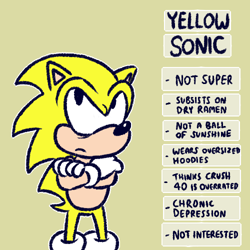 Size: 500x500 | Tagged: safe, artist:faulerro, arms folded, english text, frown, outline, reference sheet, rolling eyes, segasonic bros, simple background, solo, yellow background