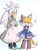 Size: 1536x2048 | Tagged: safe, artist:kptya, miles "tails" prower, sails, silver the hedgehog, blushing, crossdressing, cute, dress, duo, femboy, gay, gradient background, heart, lidded eyes, looking at them, looking away, mouth open, shipping, signature, silvails, silver x sails, smile, standing, sweatdrop