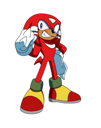 Size: 1618x2048 | Tagged: safe, artist:weirdozjunkary, knuckles the echidna, clenched fists, hand on hip, simple background, smile, solo, standing, transparent background