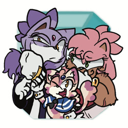 Size: 1500x1500 | Tagged: safe, artist:mstormcloud, amy rose, blaze the cat, oc, cat, hedgehog, 2024, amy x blaze, cute, female, females only, lesbian, parent:amy, parent:blaze, parents:blazamy, shipping