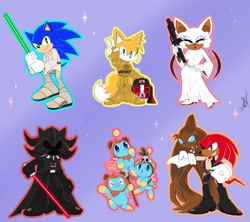 Size: 4096x3641 | Tagged: safe, artist:gaiamoonflayer, chaos, e-123 omega, knuckles the echidna, miles "tails" prower, rouge the bat, shadow the hedgehog, sonic the hedgehog, chao, crossover, star wars