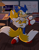 Size: 2048x2633 | Tagged: safe, artist:suzienightsky, miles "tails" prower, sonic the hedgehog, abstract background, carrying them, duo, eyes closed, indoors, looking at them, nighttime, sleeping, smile, tails' workshop