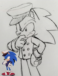 Size: 964x1253 | Tagged: safe, artist:charmallows, sonic the hedgehog, the murder of sonic the hedgehog, line art, pencilwork, redraw, reference inset, solo, standing, traditional media