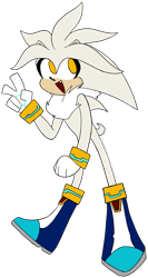Size: 1093x2047 | Tagged: safe, artist:deadnightguard, silver the hedgehog, cute, flat colors, looking offscreen, mouth open, one fang, silvabetes, simple background, smile, solo, standing, transparent background, v sign