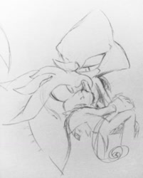 Size: 1280x1593 | Tagged: safe, artist:icym24, espio the chameleon, silver the hedgehog, cute, duo, gay, holding them, kiss on head, lidded eyes, line art, shipping, silvio, sketch, traditional media