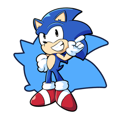 Size: 2000x2000 | Tagged: safe, artist:michael-h-art, sonic the hedgehog, 2024, classic sonic, hand on hip, looking up, pointing, semi-transparent background, smile, solo