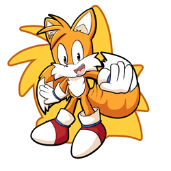 Size: 2000x2000 | Tagged: safe, artist:michael-h-art, miles "tails" prower, 2024, arms out, classic tails, looking at viewer, mouth open, semi-transparent background, smile, solo, standing