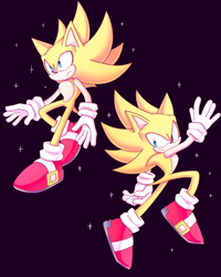 Size: 1638x2048 | Tagged: safe, artist:modist07, sonic the hedgehog, super sonic 2, 2024, black background, flying, looking offscreen, simple background, solo, sparkles, super form