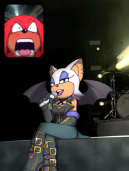 Size: 2273x3000 | Tagged: safe, artist:violetmadness7, knuckles the echidna, rouge the bat, fan screaming at madison beer, meme