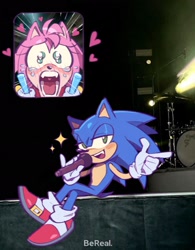 Size: 1600x2048 | Tagged: safe, artist:ari_vsart, amy rose, sonic the hedgehog, fan screaming at madison beer, meme