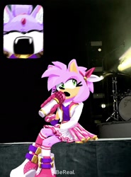 Size: 1512x2048 | Tagged: safe, artist:ashybonic, amy rose, blaze the cat, 2024, amy x blaze, duo, fan screaming at madison beer, lesbian, meme, shipping