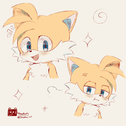 Size: 1024x1024 | Tagged: safe, artist:zackieart, miles "tails" prower, blushing, cross popping vein, cute, lidded eyes, looking at viewer, simple background, smile, solo, star (symbol), tailabetes