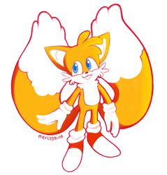 Size: 2048x2142 | Tagged: safe, artist:merlyybird, miles "tails" prower, looking offscreen, mouth open, signature, simple background, smile, solo, standing, transparent background