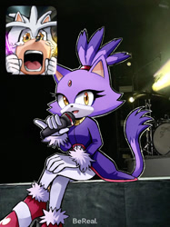 Size: 905x1207 | Tagged: safe, artist:scruffiberri, blaze the cat, silver the hedgehog, fan screaming at madison beer