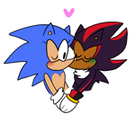Size: 945x802 | Tagged: safe, artist:infizero-draws, shadow the hedgehog, sonic the hedgehog, blushing, cute, duo, eyelashes, eyes closed, flat colors, gay, green blush, heart, holding hands, looking at them, nuzzle, one eye closed, shadow x sonic, shadowbetes, shipping, simple background, smile, sonabetes, white background