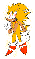 Size: 1022x1715 | Tagged: safe, artist:infizero-draws, sonic the hedgehog, fleetway super sonic, looking at viewer, mouth open, sharp teeth, solo, super form, tongue out