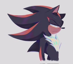 Size: 2048x1792 | Tagged: safe, artist:s_reiyu, shadow the hedgehog, 2024, crying, frown, grey background, lidded eyes, lineless, looking offscreen, sad, simple background, solo, tears, tears of sadness