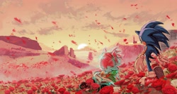 Size: 3480x1860 | Tagged: safe, artist:kornart3, amy rose, sonic the hedgehog, sonic frontiers, rose