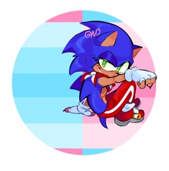 Size: 2034x2048 | Tagged: safe, artist:night_owlin, sonic the hedgehog, 2024, alternate version, holding something, looking at viewer, pride, signature, simple background, smile, top surgery scars, trans female, transfem pride, transgender, transmasc pride, white background