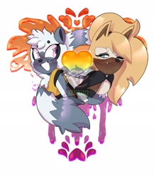 Size: 1781x2048 | Tagged: safe, artist:zivnecromancy, tangle the lemur, whisper the wolf, 2024, duo, heart, lesbian, lesbian pride, looking at each other, pride, shipping, signature, simple background, smile, tangle x whisper, watermark, white background