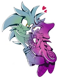 Size: 768x1024 | Tagged: safe, artist:luminous3190, espio the chameleon, silver the hedgehog, duo, gay, hands on another's face, heart, looking at each other, shipping, silvio, simple background, white background
