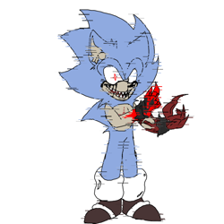 Size: 1000x1000 | Tagged: safe, artist:sonic-enterprise, oc, oc:sonic.exe, black blood, black gloves, black shoes, bleeding, bleeding from eyes, blood, blood stain, glitch, looking ahead, looking offscreen, mouth open, sharp teeth, simple background, smile, solo, standing, white background