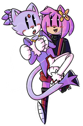 Size: 1280x1940 | Tagged: safe, artist:madhmoxx, amy rose, blaze the cat, cat, hedgehog, 2020, amy x blaze, blaze's tailcoat, carrying them, cute, female, females only, lesbian, shipping
