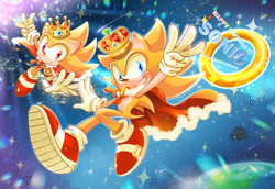 Size: 1920x1323 | Tagged: safe, artist:alisa006, sonic the hedgehog, super sonic, classic sonic, space colony ark, super form