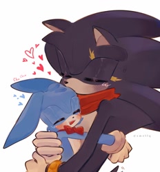 Size: 950x1024 | Tagged: safe, artist:miko_sonic, feels the rabbit, 2023, blushing, chu, cute, duo, eyes closed, feelabetes, feels x terios, gay, heart, hugging, kiss on head, sfx, shipping, smile, teriabetes, terios the hedgehog