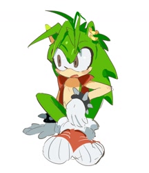 Size: 1152x1332 | Tagged: safe, artist:snti_82, manik the hedgehog, 2024, cute, looking offscreen, manikbetes, simple background, sitting, solo, white background