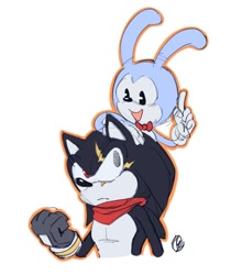 Size: 1062x1206 | Tagged: safe, artist:tsumikith2, feels the rabbit, 2024, cute, duo, frown, looking at each other, outline, pointing, signature, simple background, smile, terios the hedgehog, white background