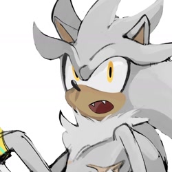Size: 1285x1285 | Tagged: safe, artist:ghb_111, silver the hedgehog, 2024, fangs, looking up, mouth open, simple background, solo, top surgery scars, trans male, transgender, white background