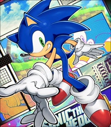 Size: 1781x2048 | Tagged: safe, artist:7_0cc_nanashi, sonic the hedgehog, 2024, abstract background, outline, smile, solo