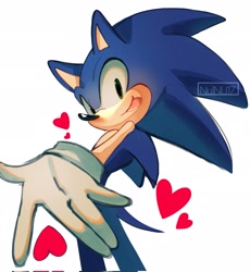 Size: 1881x2048 | Tagged: safe, artist:nuinu_17, sonic the hedgehog, 2024, blushing, cute, heart, signature, simple background, smile, solo, standing, tongue out, white background