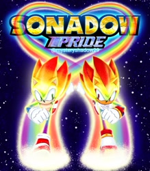 Size: 1791x2047 | Tagged: safe, artist:mysteryshadow29, shadow the hedgehog, sonic the hedgehog, sonic prime, 2024, duo, frown, gay, heart, pride, rainbow, running, shadow x sonic, shipping, smile, star (sky)