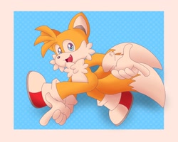 Size: 2048x1638 | Tagged: safe, artist:eschatonhd, miles "tails" prower, sonic adventure, 2024, adventure pose, border, cute, looking at viewer, posing, smile, solo