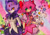 Size: 1024x716 | Tagged: dead source, safe, artist:seuris, amy rose, blaze the cat, cat, hedgehog, 2015, akemi homura, amy x blaze, crossover, cute, female, females only, holding hands, kaname madoka, lesbian, looking at viewer, puella magi madoka magica, shipping, star (symbol)