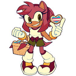 Size: 1500x1500 | Tagged: safe, artist:frostiios, amy rose, 2024, basket, cookie, food, holding something, looking at viewer, pride, simple background, smile, solo, trans female, trans pride, transgender, white background