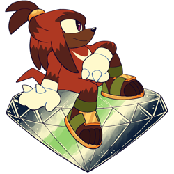 Size: 1500x1500 | Tagged: safe, artist:frostiios, knuckles the echidna, 2024, agender, agender pride, looking offscreen, master emerald, pride, simple background, sitting, smile, solo, white background