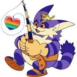 Size: 1500x1500 | Tagged: safe, artist:frostiios, big the cat, froggy, 2024, :3, bigabetes, cute, duo, fishing pole, heart, pride, simple background, smile, white background