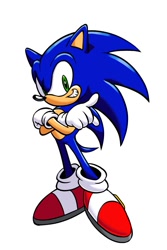 Size: 800x1200 | Tagged: safe, artist:kolsanart, sonic the hedgehog, 2024, arms folded, looking at viewer, pointing, simple background, smile, solo, white background