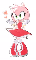 Size: 1248x2048 | Tagged: safe, artist:tamjeong_sonic, amy rose, 2024, amybetes, blushing, clenched fists, cute, heart, heart tongue, looking offscreen, mouth open, simple background, smile, solo, standing, white background