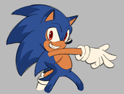 Size: 1332x1006 | Tagged: safe, artist:frostiios, sonic the hedgehog, alternate eye color, alternate universe, grey background, looking at viewer, red eyes, simple background, smile, solo, top surgery scars, trans female, transgender