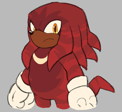 Size: 1212x1109 | Tagged: safe, artist:frostiios, knuckles the echidna, alternate eye color, alternate universe, frown, grey background, looking at viewer, orange eyes, simple background, solo