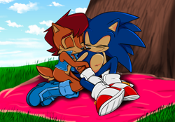 Size: 1072x745 | Tagged: safe, artist:ultrixcrow, sally acorn, sonic the hedgehog, shipping, sonally, straight