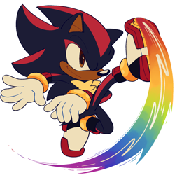 Size: 1500x1500 | Tagged: safe, artist:teamdarkdaily, shadow the hedgehog, 2024, kicking, looking offscreen, pride, simple background, smile, solo, white background