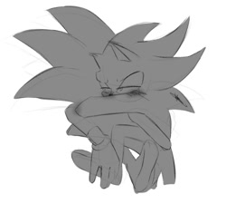 Size: 1343x1209 | Tagged: safe, artist:00_tbteen_00, shadow the hedgehog, sonic the hedgehog, 2024, blushing, duo, gay, hugging, lidded eyes, monochrome, shadow x sonic, shipping, simple background, white background