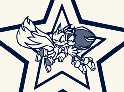 Size: 2048x1521 | Tagged: safe, artist:pinklapony_, miles "tails" prower, shadow the hedgehog, 2024, blushing, cute, duo, eyes closed, gay, hands on another's shoulders, line art, shadails, shadowbetes, shipping, smile, star (symbol), tailabetes