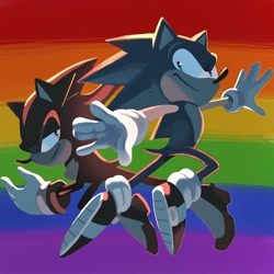 Size: 2048x2048 | Tagged: safe, artist:sparklingjay, shadow the hedgehog, sonic the hedgehog, 2024, duo, edit, gay, icon, pride, pride flag background, shadow x sonic, shipping